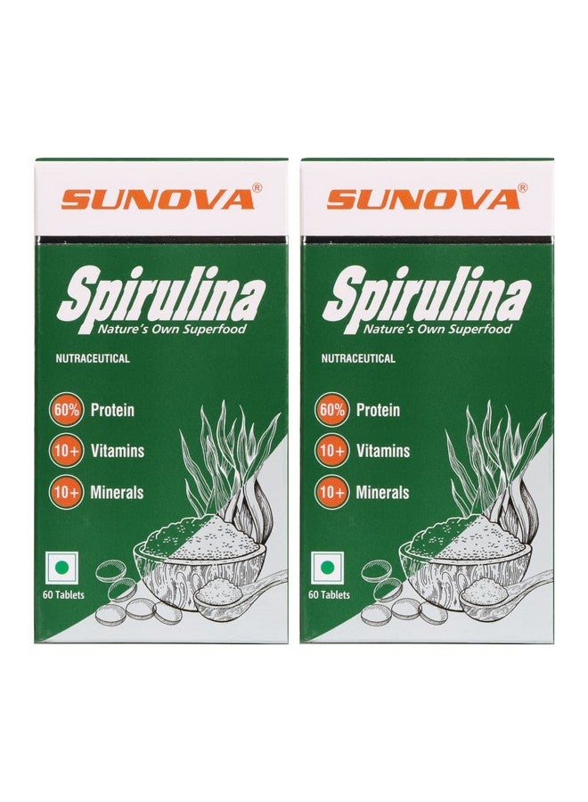sunova Spirulina Tablets - Nature’S Own Superfood And Nutritional Supplement,Spirulina And Blue-Green Algae For Full Body Support - 60 Tablets (Pack Of 2) - Image 1