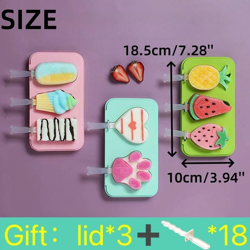 UIVXXUD 3 Pcs Popsicles Molds Bpa Free,Cute Versatile Ice Pop Silicone Popsicle Molds For Toddlers and kids.Homemade Frozen,Popsicle Maker Mold Set Easy to Unmold (3 PCS (fruit*1+love*1+ice cream*1)) - Image 2
