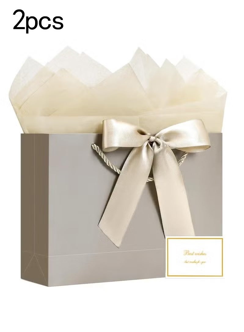 أكياس هدايا، 2 كيس هدايا كبير، 2 شريط و2 بطاقة تهنئة، 4 ورقات من المناديل الورقية، أكياس هدايا ورقية محمولة بمقابض، أكياس هدايا عيد الميلاد، أكياس هدايا حفلات الزفاف وعيد الأم - Image 1