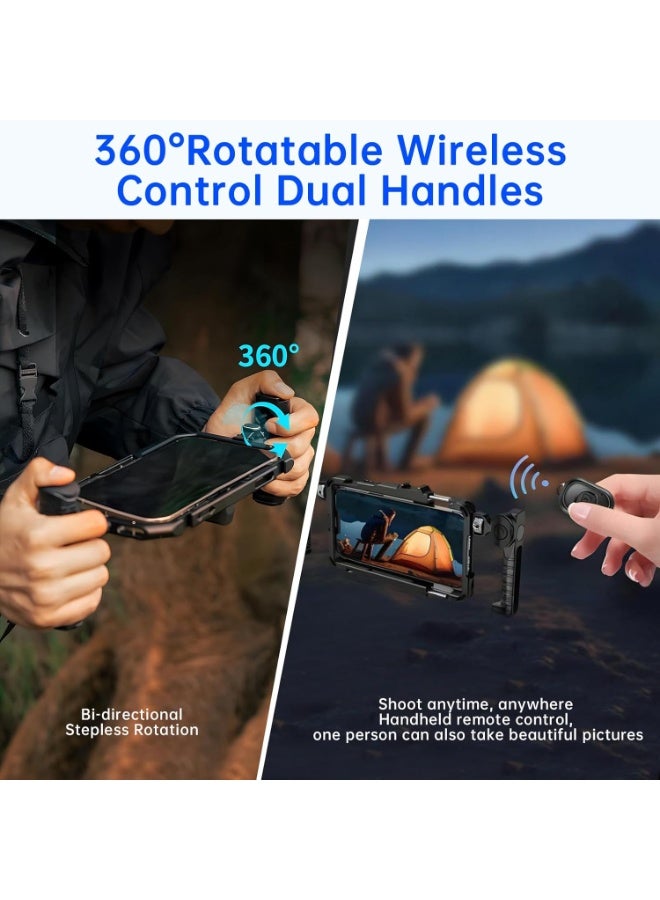 طقم تثبيت فيديو للهاتف: قفص تثبيت للهاتف لتسجيل الفيديو مع مقابض وإضاءة LED وحامل ثلاثي القوائم - لصانعي ومصوري الفيديو - لأجهزة iPhone وSamsung وPixel وغيرها من هواتف Android - Image 4