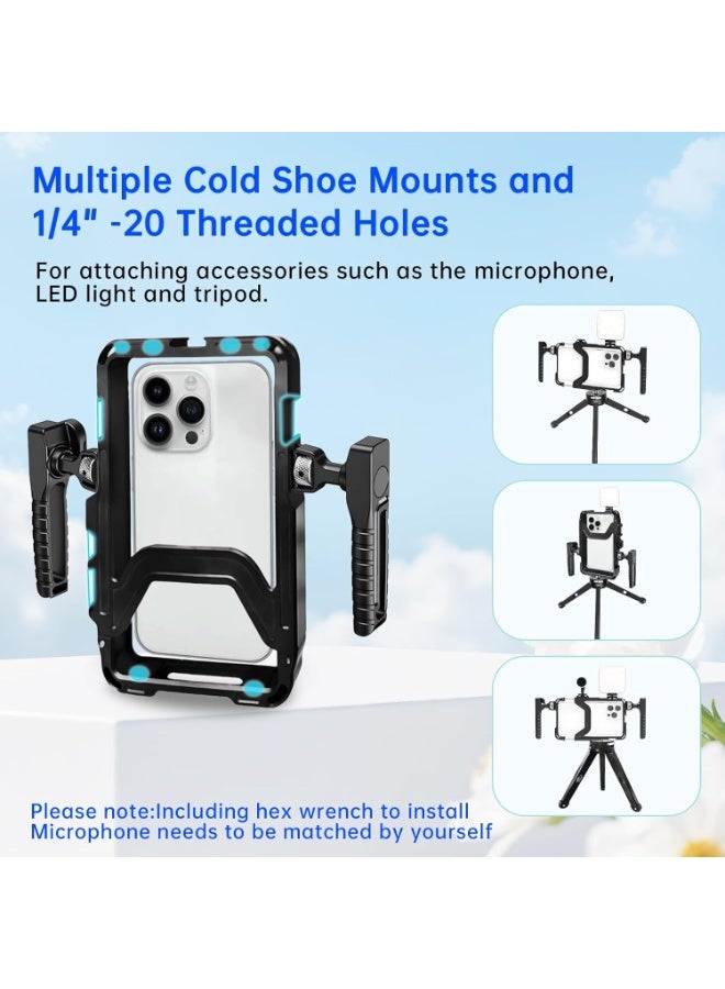 طقم تثبيت فيديو للهاتف: قفص تثبيت للهاتف لتسجيل الفيديو مع مقابض وإضاءة LED وحامل ثلاثي القوائم - لصانعي ومصوري الفيديو - لأجهزة iPhone وSamsung وPixel وغيرها من هواتف Android - Image 5