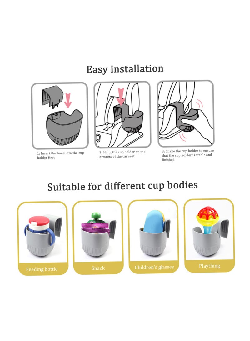 SOLARAE Car Seat Cup Holder, Drink Bottle Holder Child Safety, Seat Drink Holder Non-slip, Classic Gray Cup Organizer Portable, ABS Elastic Hook Cup Holder Universal Multi-purpose Cup Holder for Car Seat - Image 5