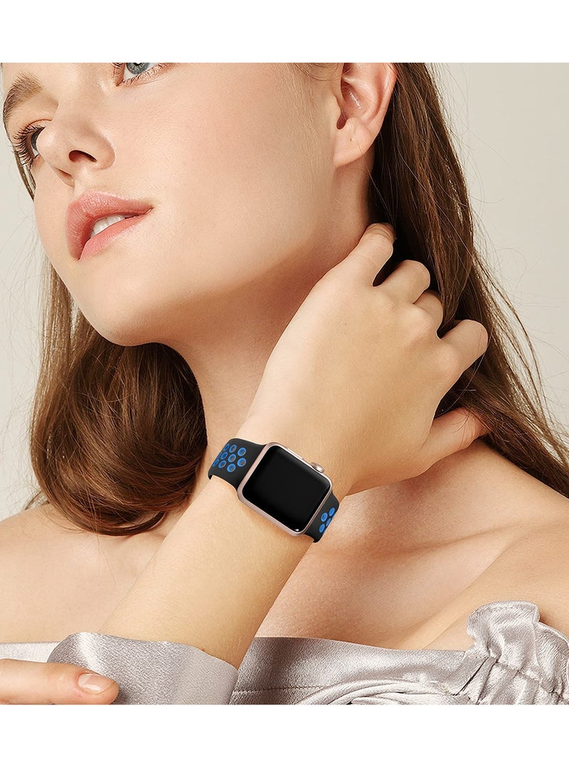 Compatible for Apple Watch Band 38mm 40mm 41mm 42mm for Women Men, Air Holes Design Soft Silicone Sport Strap Compatible witha iWatch Series 11/10/9/8/7/6/5/4/3/2/1 SE 3/2/1 Black/Blue - Image 3