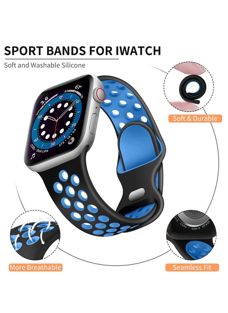Generic - Compatible for Apple Watch Band 38mm 40mm 41mm 42mm for Women Men, Air Holes Design Soft Silicone Sport Strap Compatible with iWatch Series 10/9/8/7/6/5/4/3/2/1 SE 2/1 Black/Blue - Image 1