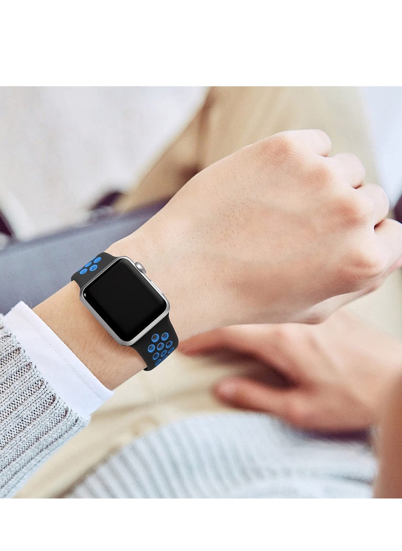 Generic - Compatible for Apple Watch Band 38mm 40mm 41mm 42mm for Women Men, Air Holes Design Soft Silicone Sport Strap Compatible with iWatch Series 10/9/8/7/6/5/4/3/2/1 SE 2/1 Black/Blue - Image 1