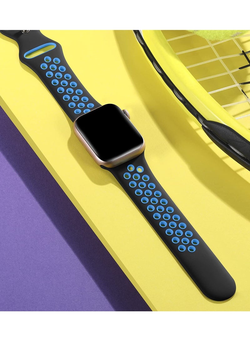 Generic - Compatible for Apple Watch Band 38mm 40mm 41mm 42mm for Women Men, Air Holes Design Soft Silicone Sport Strap Compatible with iWatch Series 10/9/8/7/6/5/4/3/2/1 SE 2/1 Black/Blue - Image 1