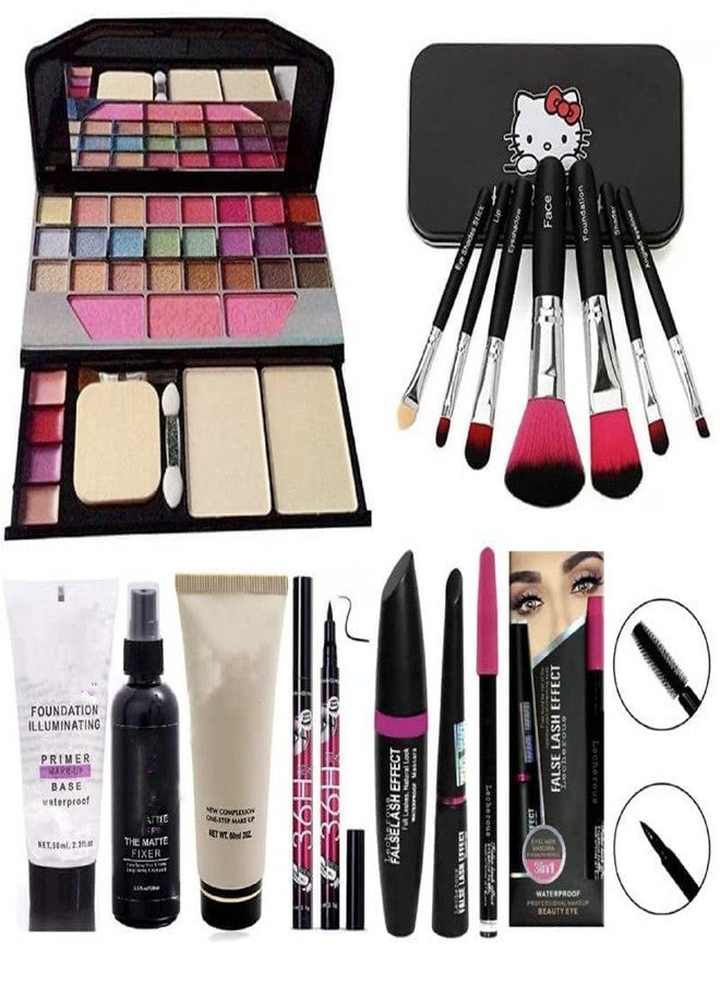 JAAYANSHA TYA 6155 Makeup Kit with 7 Black Makeup Brushes, Matte Fixer, Primer, Foundation, 36H Eyeliner, 3in1 Mascara,Eyeliner and Eyebrow Pencil - (Pack of 15) Multicolor - Image 1