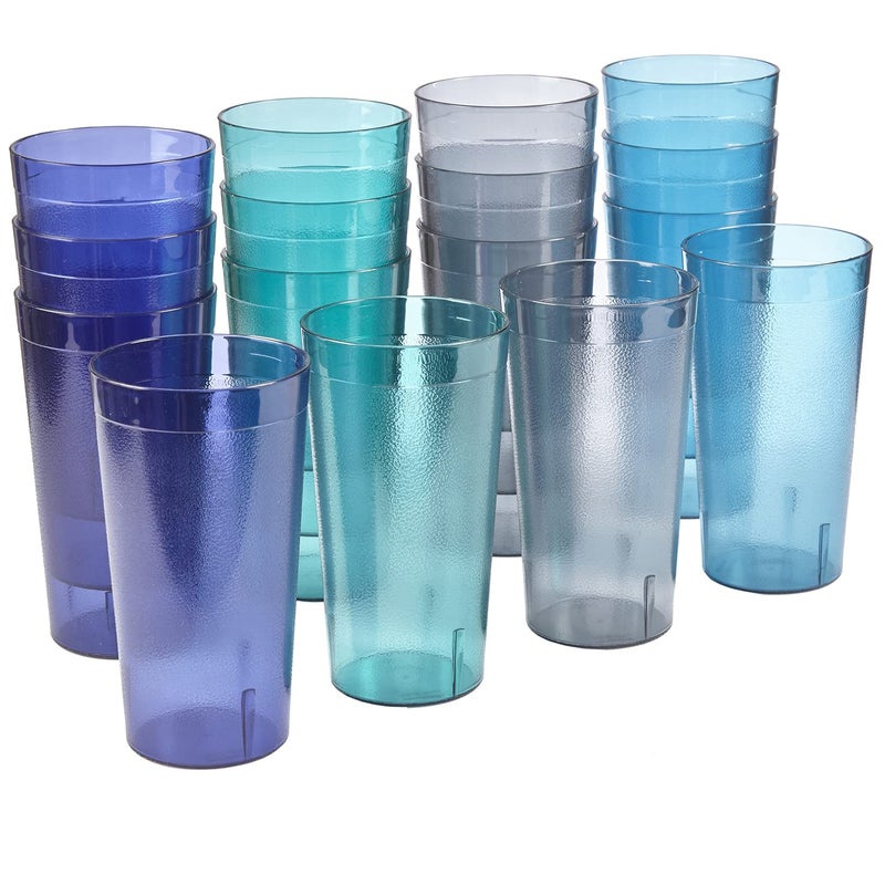 US Acrylic Cafe Plastic Reusable Tumblers Set of 16 20ounce Water Cups Coastal Colors  Restaurant Style Drinking Glasses Value Set Stackable BPAfree Made in the USA  Toprack Dishwasher Safe