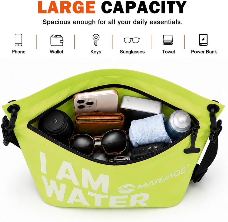 UOEPOWA IPX7 Waterproof Dry Bag with Touchscreen Phone Pocket Floating Airtight Shoulder Bag with Card Slots Wear-Resistant Material For Swimming, Kayaking, Rafting, Cycling, Green, Minimal - Image 5