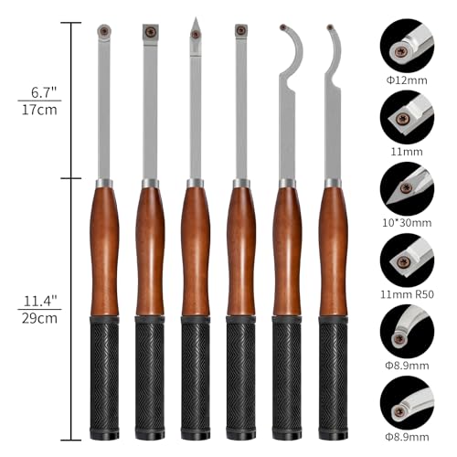 SIIIXS Full Size Carbide Wood Lathe Turning Tool Kit with Wooden Box, 6pcs 18" Professional Carbide Lathe Tools including Swan Neck Hollower, Rougher, Finisher, Beech Handle with Rubber - Image 2