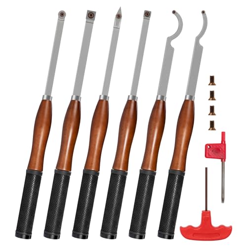 SIIIXS Full Size Carbide Wood Lathe Turning Tool Kit with Wooden Box, 6pcs 18" Professional Carbide Lathe Tools including Swan Neck Hollower, Rougher, Finisher, Beech Handle with Rubber - Image 1