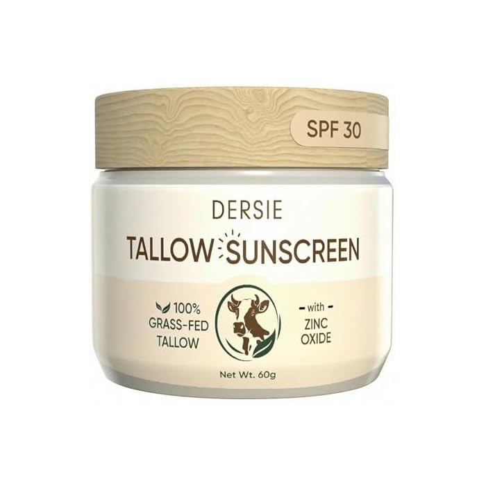 Dersie Tallow Sunscreen SPF 30 – Mineral UV Defense with Non-Nano Zinc Oxide – Face & Body Sun Protection for Adults & Kids – with 100% Grass-Fed Beef Tallow for Skin Comfort (2.1 oz)