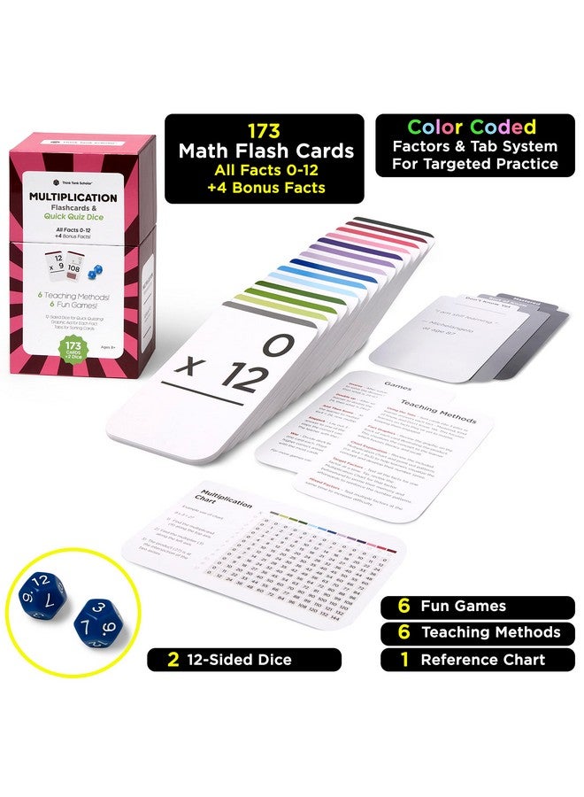 Think Tank Scholar Think Tank Scholar 173 Multiplication Flash Cards + 2 Math Dice (Award Winning) All Facts 0-12 Answer on Back, for Kids in 2ND, 3RD, 4TH, 5TH, 6TH Grade Class or Homeschool - Games & Chart  - Image 3