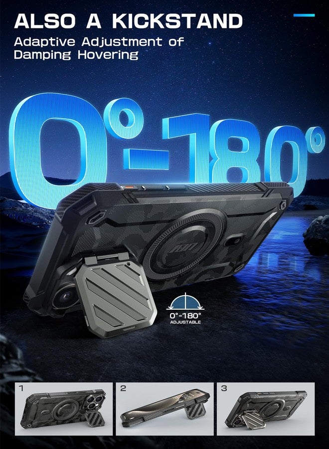 SUPCASE for iPhone 15 Pro Max Case with Camera Cover & Stand (UBMag XT) [Compatible with MagSafe] [Built-in Kickstand] [Military-Grade Protection] Heavy Duty Rugged Magnetic Phone Case, BlackCamo - Image 4