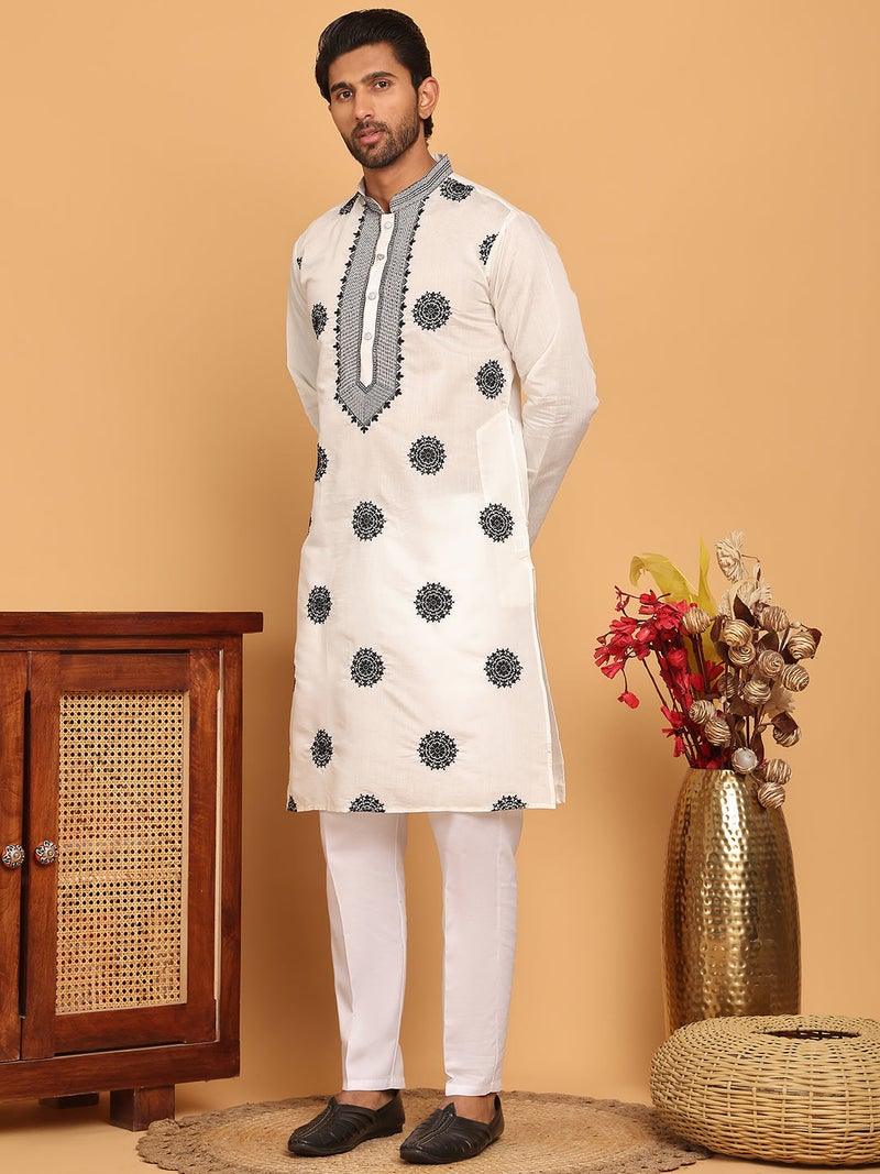 PRASHA White Embroidered and Sequins Kurta Pyjama Set ( JOKP P 5167 White ) - Image 2