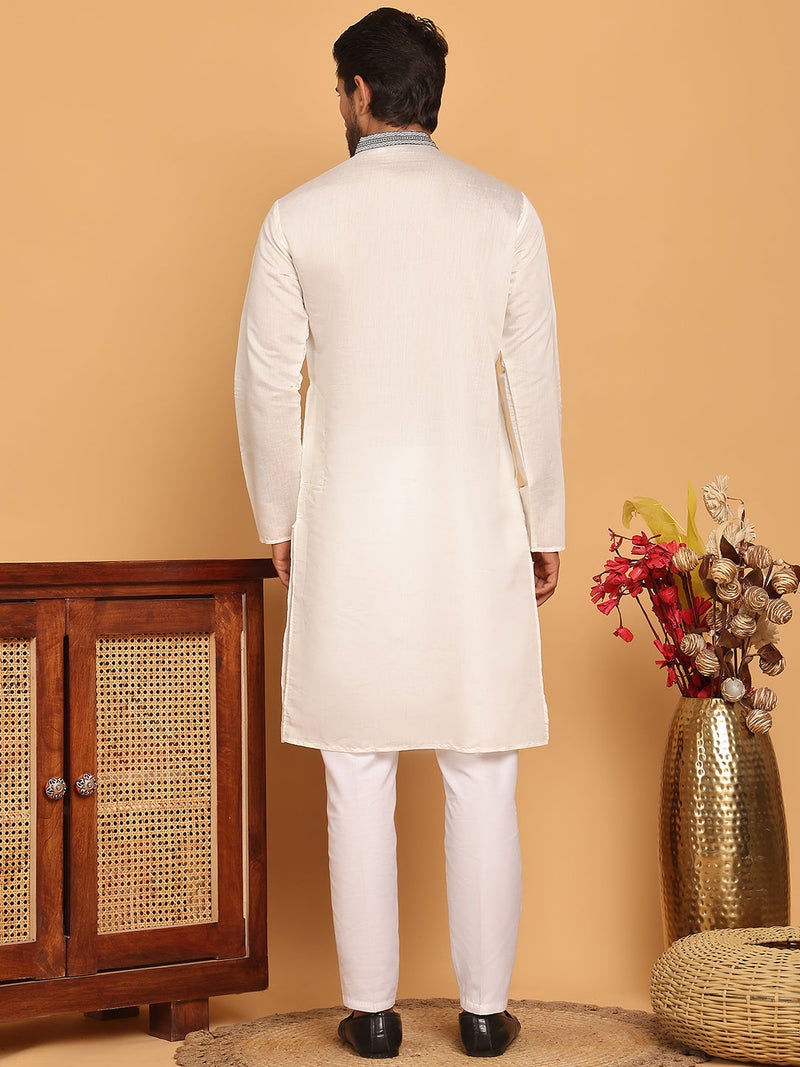 PRASHA White Embroidered and Sequins Kurta Pyjama Set ( JOKP P 5167 White ) - Image 3