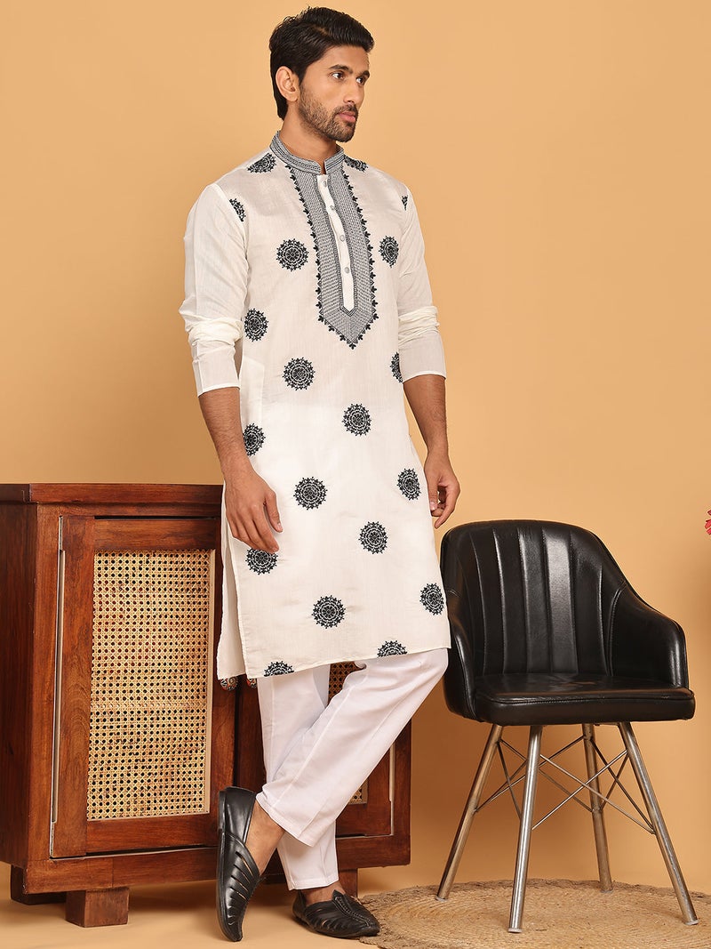 PRASHA White Embroidered and Sequins Kurta Pyjama Set ( JOKP P 5167 White ) - Image 1