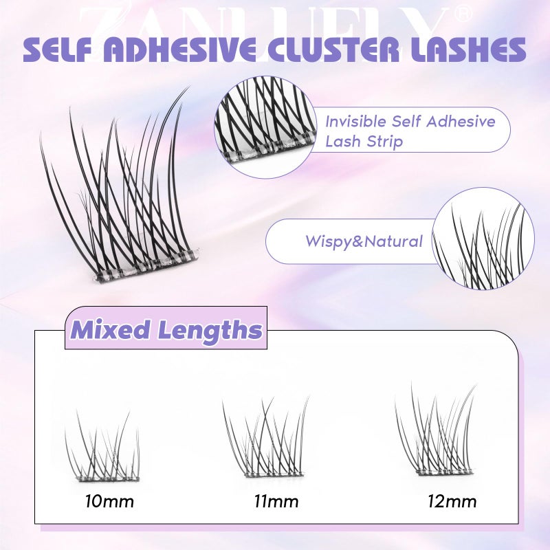 zanlufly Self Adhesive Lash Clusters Natural No Glue Individual Lashes 10-12MM Wispy Self Adhesive Eyelash Clusters with Clear Strips DIY Eyelash Extensions by zanlufly - Image 4