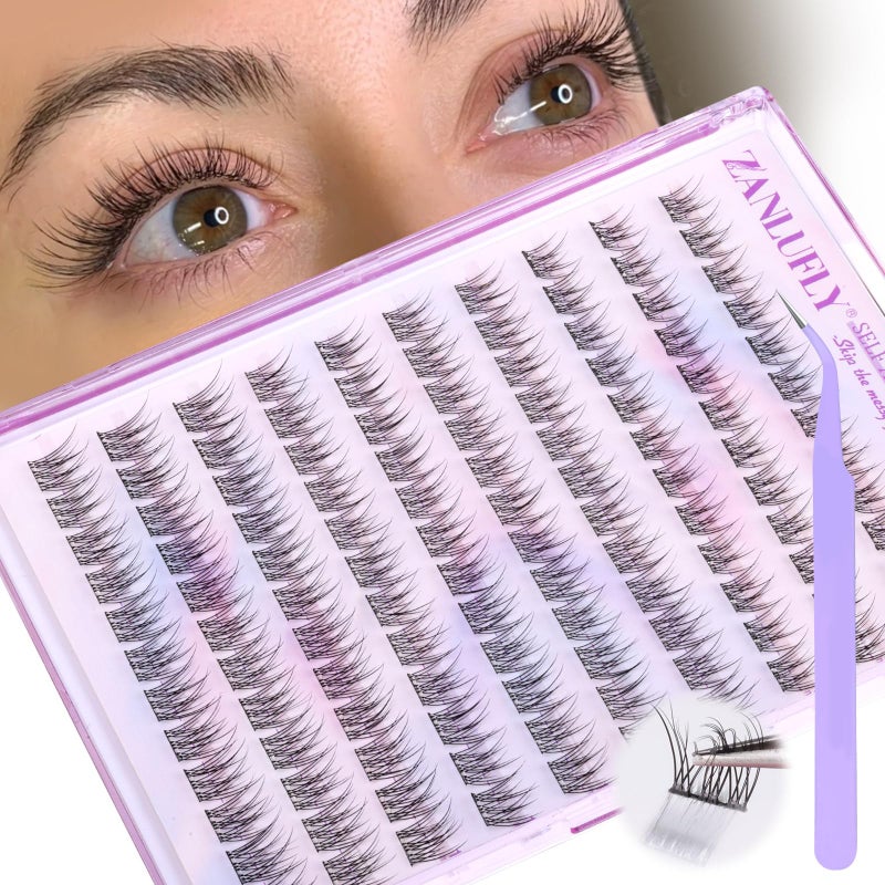 zanlufly Self Adhesive Lash Clusters Natural No Glue Individual Lashes 10-12MM Wispy Self Adhesive Eyelash Clusters with Clear Strips DIY Eyelash Extensions by zanlufly - Image 1