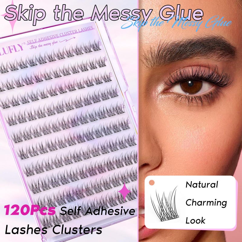 zanlufly Self Adhesive Lash Clusters Natural No Glue Individual Lashes 10-12MM Wispy Self Adhesive Eyelash Clusters with Clear Strips DIY Eyelash Extensions by zanlufly - Image 2