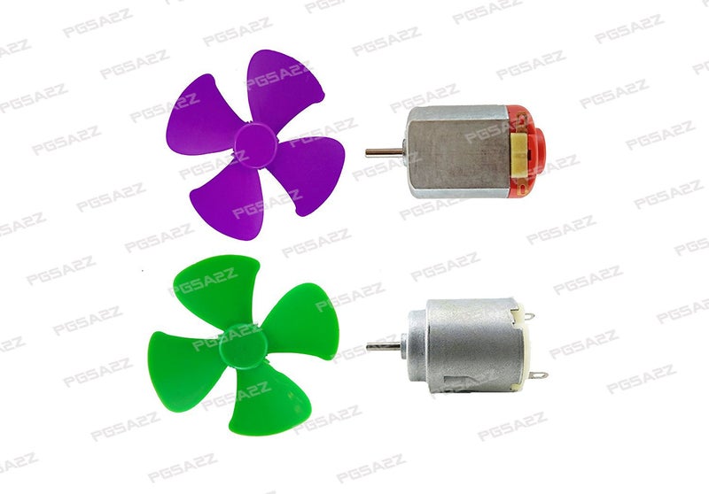 PGSA2Z™ 1Pcs Round Small Size Toy Motor 1 Pcs Flat Small Size Toy Motor with 2Pcs 4 Wing Fan (Color Multi) - Image 3