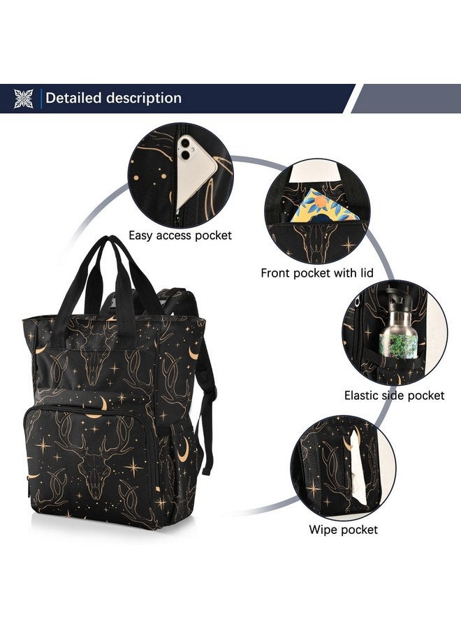 senya senya Diaper Bag Backpack, Golden Deer Skull Multifunction Travel Bag for Moms Dads - Image 2