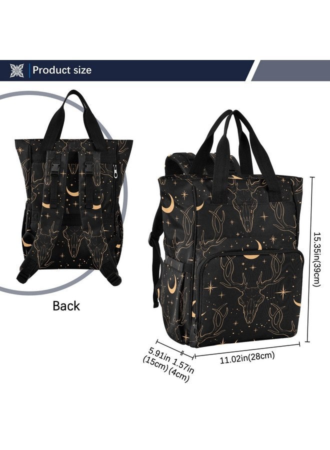senya senya Diaper Bag Backpack, Golden Deer Skull Multifunction Travel Bag for Moms Dads - Image 3