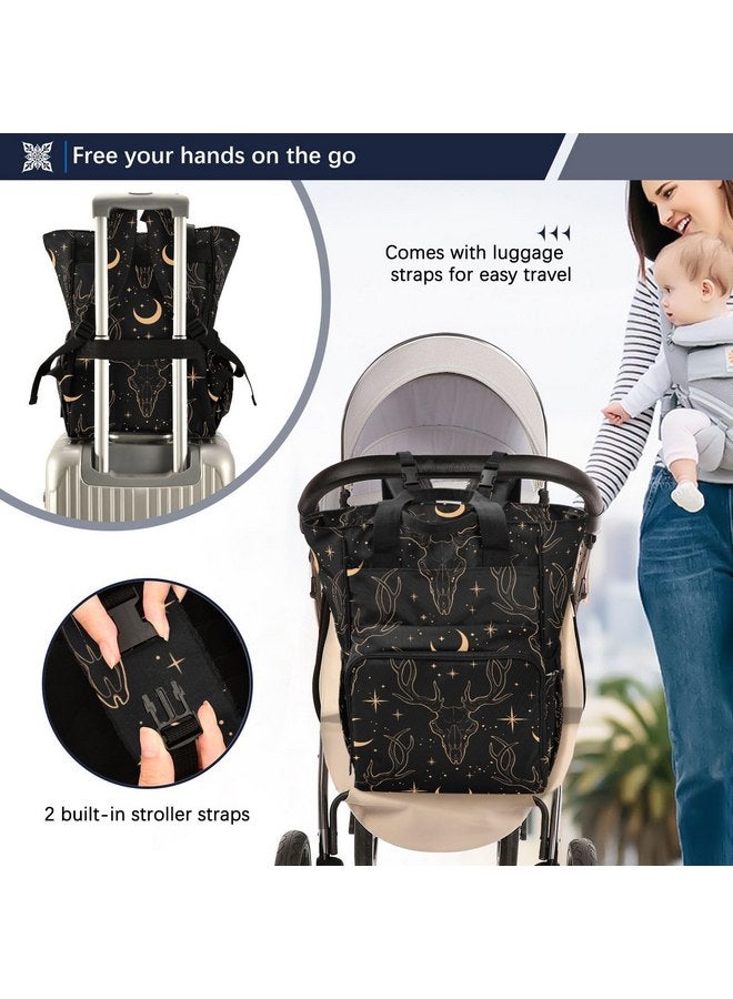 senya senya Diaper Bag Backpack, Golden Deer Skull Multifunction Travel Bag for Moms Dads - Image 4