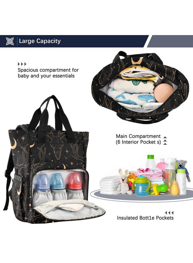senya senya Diaper Bag Backpack, Golden Deer Skull Multifunction Travel Bag for Moms Dads - Image 5