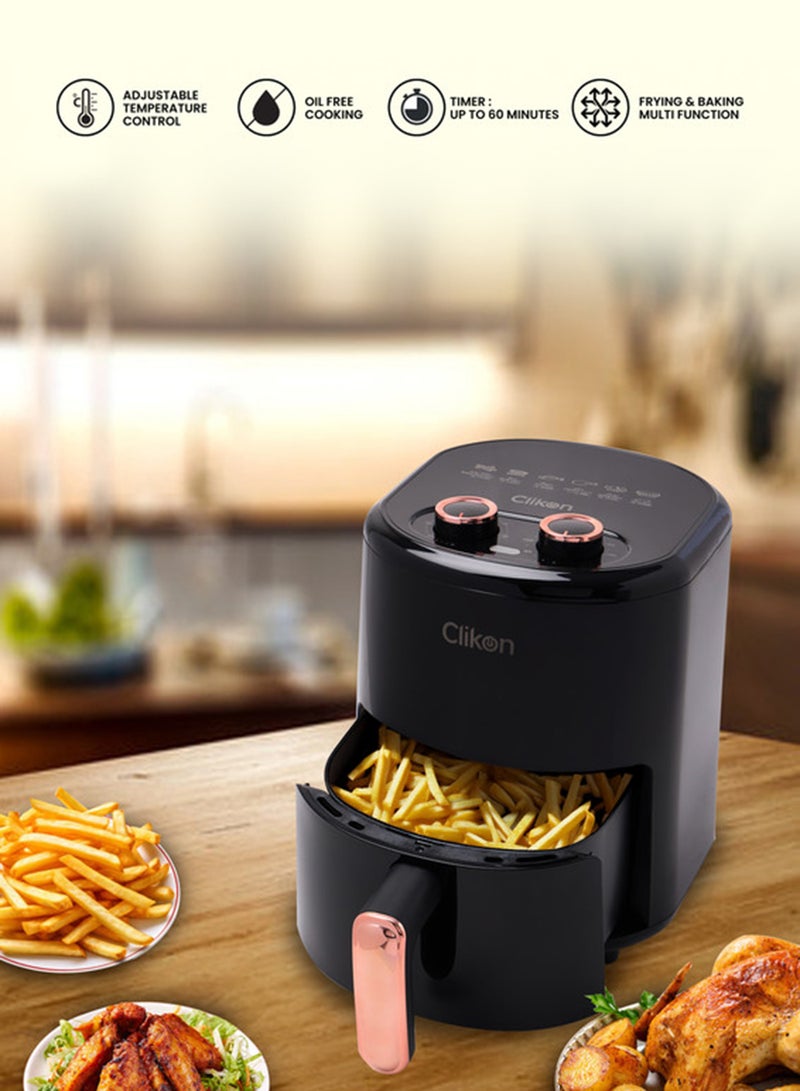 Clikon Non-Stick Air Fryer - With Aero Crisp Technology & Overheat Protection 4 L 1200 W CK353 Black/Brown - Image 2