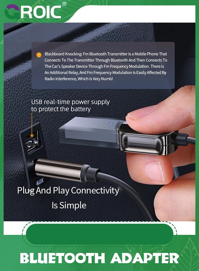 GROIC Aux Bluetooth Adapter 5.0 with Built-in Microphone CD Quality 10M Transmission Receiver,Bluetooth Receiver adds to Car, Speaker for Hands-Free Call, Voice Navigation, Phone Music - Image 4