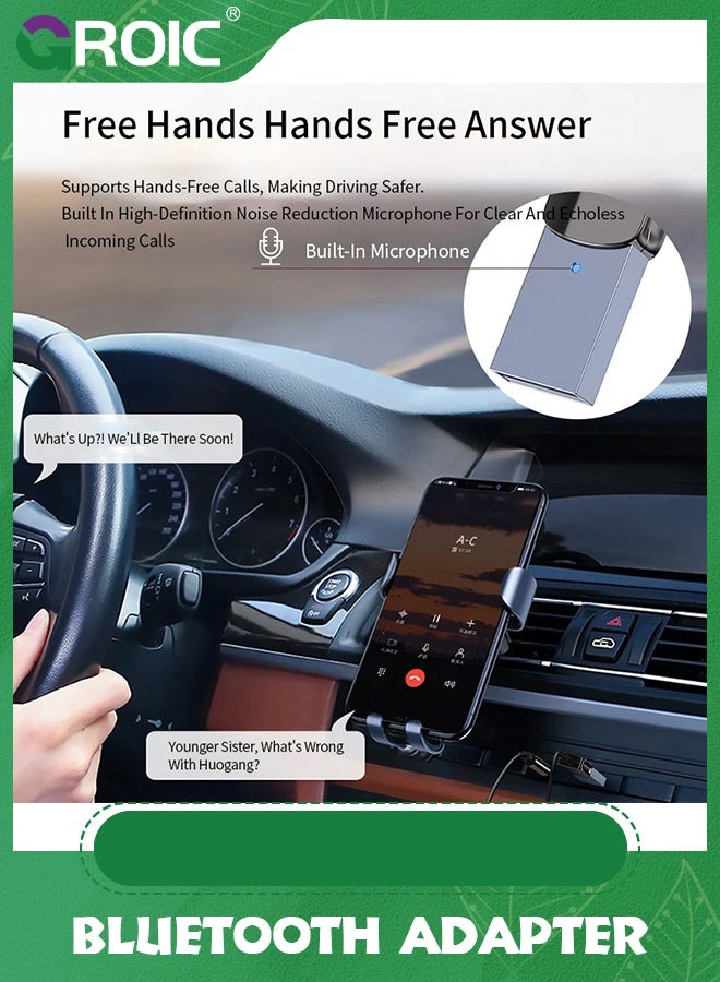 GROIC Aux Bluetooth Adapter 5.0 with Built-in Microphone CD Quality 10M Transmission Receiver,Bluetooth Receiver adds to Car, Speaker for Hands-Free Call, Voice Navigation, Phone Music - Image 3
