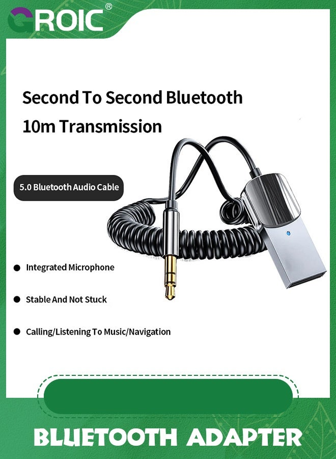 GROIC Aux Bluetooth Adapter 5.0 with Built-in Microphone CD Quality 10M Transmission Receiver,Bluetooth Receiver adds to Car, Speaker for Hands-Free Call, Voice Navigation, Phone Music - Image 2