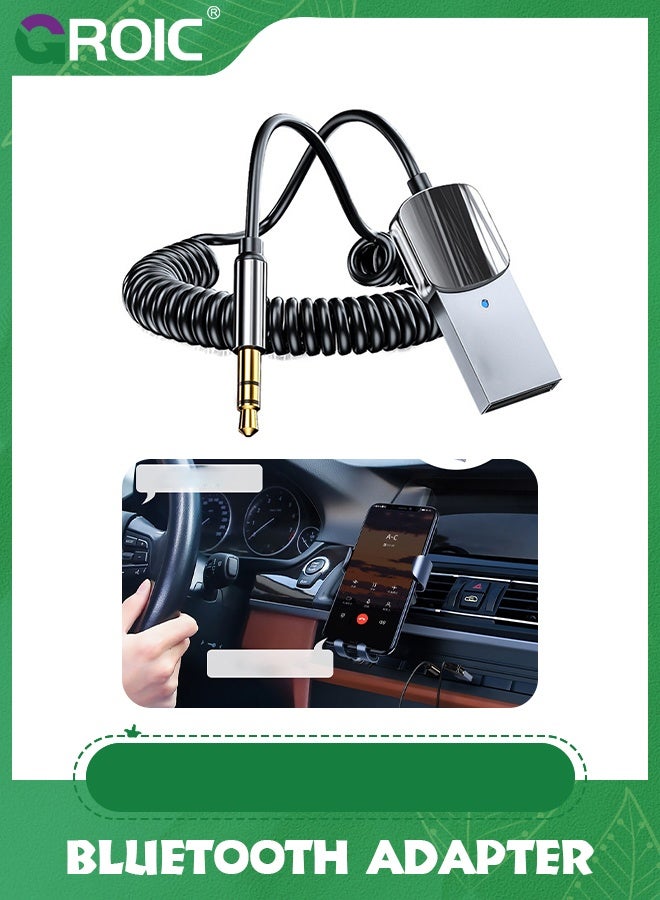 GROIC Aux Bluetooth Adapter 5.0 with Built-in Microphone CD Quality 10M Transmission Receiver,Bluetooth Receiver adds to Car, Speaker for Hands-Free Call, Voice Navigation, Phone Music - Image 1