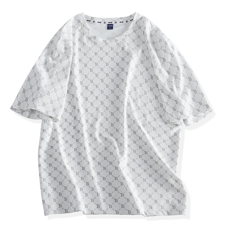 Ice Silk T-shirt Men's Short-sleeved 2023 Summer New Large Size Fashionable Round Neck Loose Plus Size Half-length Sleeve Clothes for Youth - Image 1