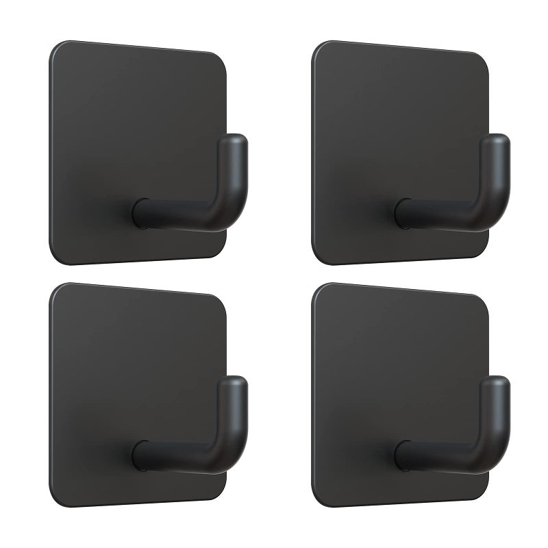 VISV Adhesive Hooks Metal Shower Wall Stick on Hooks Waterproof 2 Extra Adhesive Strips Black 4 Pcs