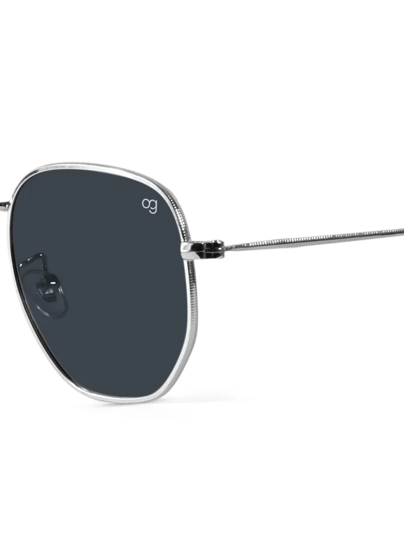 Woggles Silver Polarized Hexagonal Sunglasses