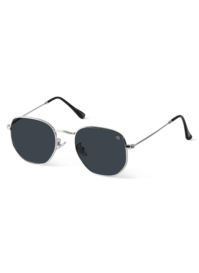 Woggles Silver Polarized Hexagonal Sunglasses