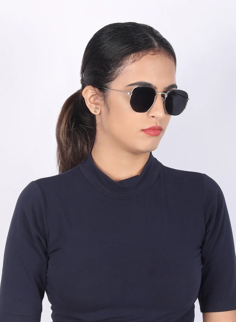 Woggles Silver Polarized Hexagonal Sunglasses