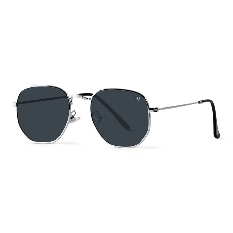 Woggles Silver Polarized Hexagonal Sunglasses