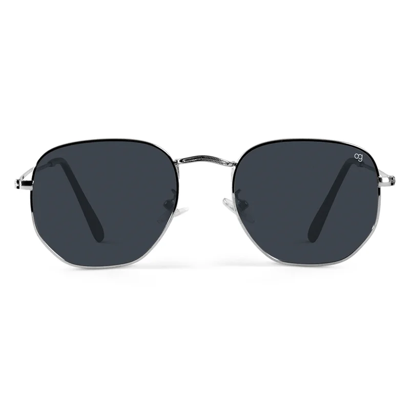Woggles Silver Polarized Hexagonal Sunglasses