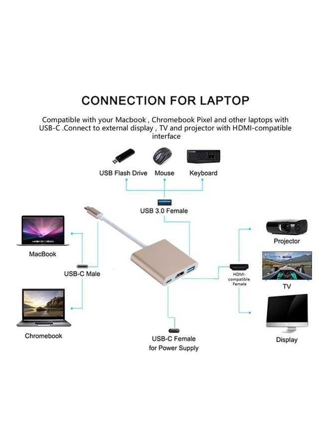 نيبمينينت محول 3 في 1 من USB Type-C إلى HDMI ذهبي/ أبيض - Image 5