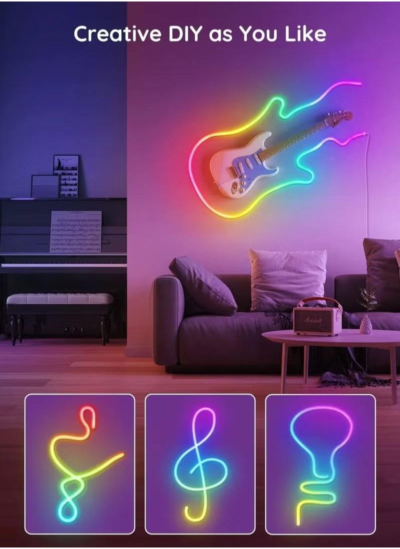 شو وو - أضواء حبل نيون RGBIC مع تصميم مزامنة الموسيقى DIY يعمل مع مساعد Alexa Google، أضواء شريط LED بطول 10 أقدام لديكور غرفة نوم الألعاب وغرفة المعيشة (لا تدعم 5G WiFi) - Image 1
