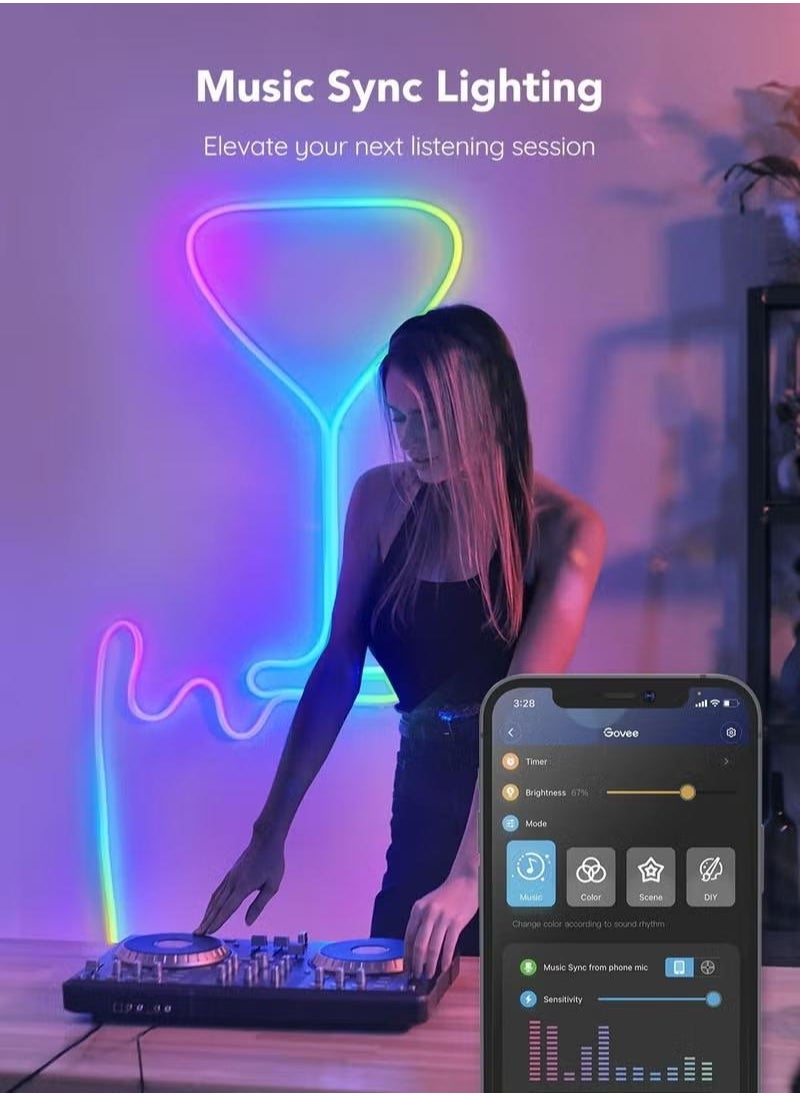 شو وو - أضواء حبل نيون RGBIC مع تصميم مزامنة الموسيقى DIY يعمل مع مساعد Alexa Google، أضواء شريط LED بطول 10 أقدام لديكور غرفة نوم الألعاب وغرفة المعيشة (لا تدعم 5G WiFi) - Image 1