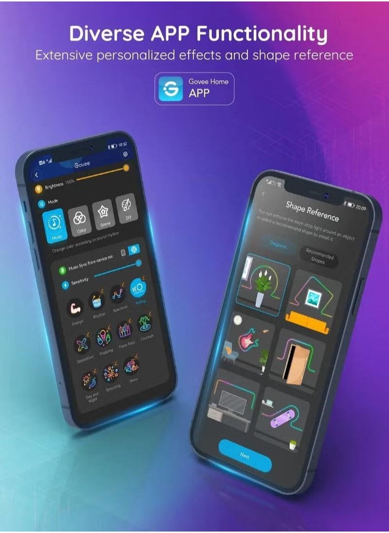 شو وو - أضواء حبل نيون RGBIC مع تصميم مزامنة الموسيقى DIY يعمل مع مساعد Alexa Google، أضواء شريط LED بطول 10 أقدام لديكور غرفة نوم الألعاب وغرفة المعيشة (لا تدعم 5G WiFi) - Image 1