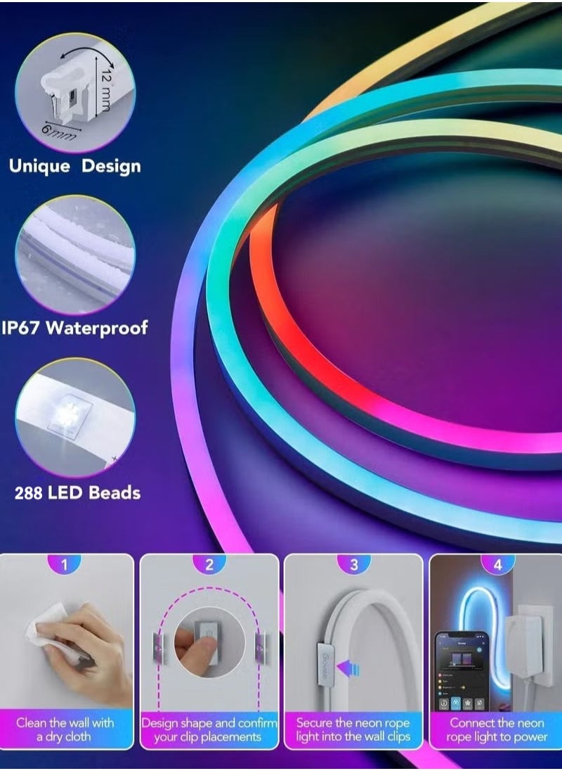 شو وو - أضواء حبل نيون RGBIC مع تصميم مزامنة الموسيقى DIY يعمل مع مساعد Alexa Google، أضواء شريط LED بطول 10 أقدام لديكور غرفة نوم الألعاب وغرفة المعيشة (لا تدعم 5G WiFi) - Image 1