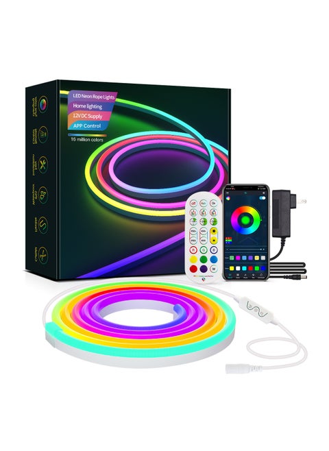 أضواء حبل نيون RGBIC مع تصميم مزامنة الموسيقى DIY يعمل مع مساعد Alexa Google، أضواء شريط LED بطول 10 أقدام لديكور غرفة نوم الألعاب وغرفة المعيشة (لا تدعم 5G WiFi)