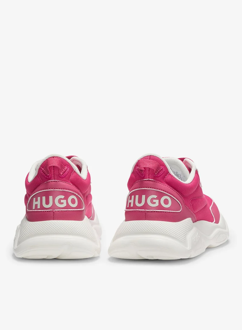 HUGO Mixed-material lace-up trainers with counter logo