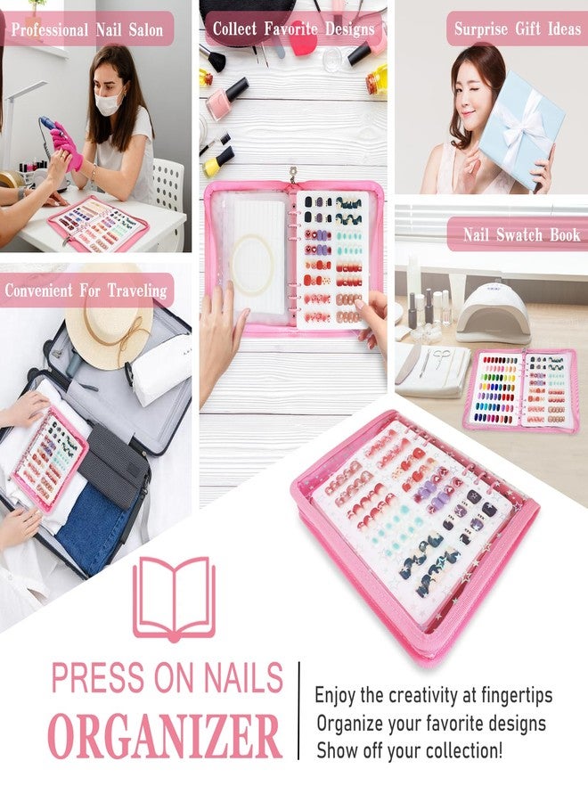 DHATMYC Press On Nail Storage Organizer Binder with 8 Insert Pages - A5 Size Reusable Fake Nail Swatch Star Collecting Book Polish Color Display Holder Container with Tape and Zipper Pocket (PINK) - Image 4