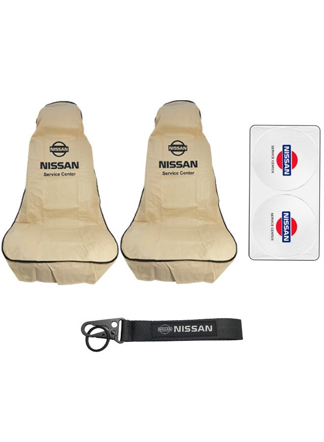Nissan Car Interior Protection Combo with Windshield Sunshade Heat UV Blocker Foldable Front Glass Shade, Fabric Keychain with Metal Hook, 2 Pcs Universal Front Seat Dust Dirt Cover for Car SUV Sedan Service Use, Easy Install, Reusable, Interior Care Set - Image 1